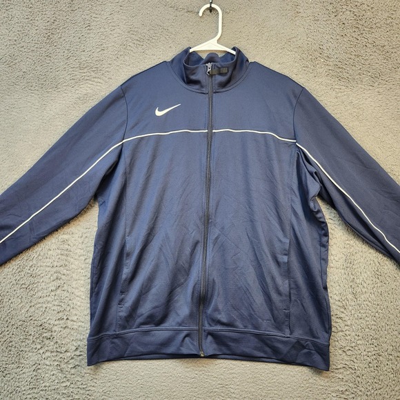 Nike Dri-FIT Jacket Mens XL Navy Full Zip Track Warm Up Athletic Training Swoosh - Picture 1 of 9